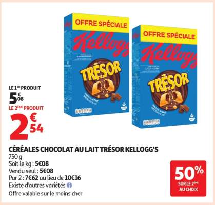 CÉRÉALES CHOCOLAT AU LAIT TRÉSOR KELLOGG'S