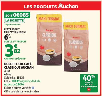 DOSETTES DE CAFÉ CLASSIQUE AUCHAN
