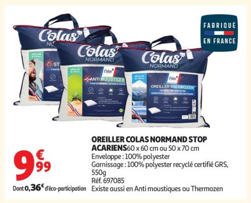 OREILLER COLAS NORMAND STOP ACARIENS