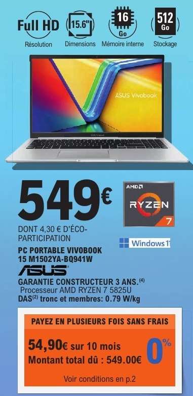 PC PORTABLE VIVBOOK 15 M1502YA-BQ941W