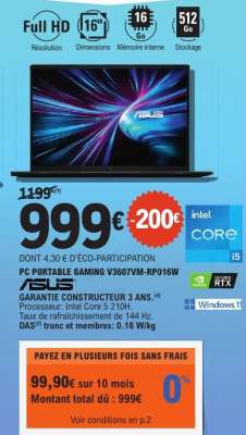 PC PORTABLE GAMING V3607WM-RP016W