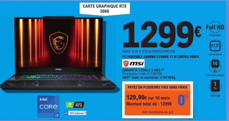 PC PORTABLE GAMING CYBORG 17 B13WFKG-090FR