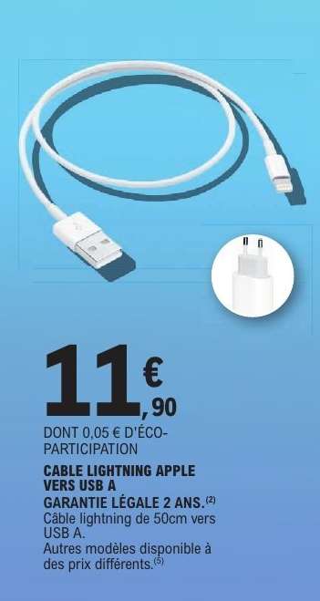 CABLE LIGHTNING APPLE VERS USB A