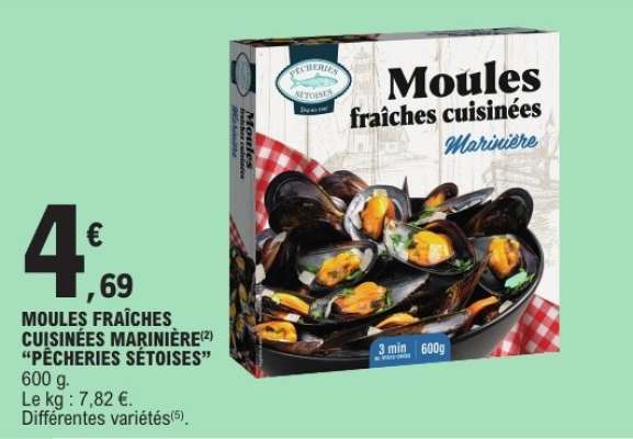 Moules fraîches cuisinées Marinière