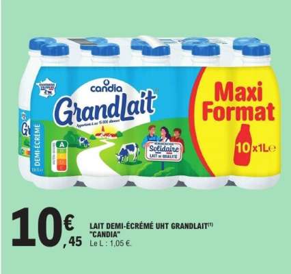 Lait demi-écrémé UHT GrandLait Candia