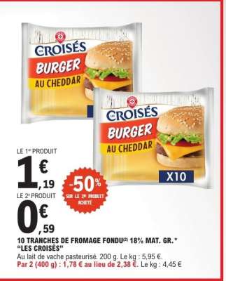 10 TRANCHES DE FROMAGE FONDU 18% MAT. GR. "LES CROISÉS"