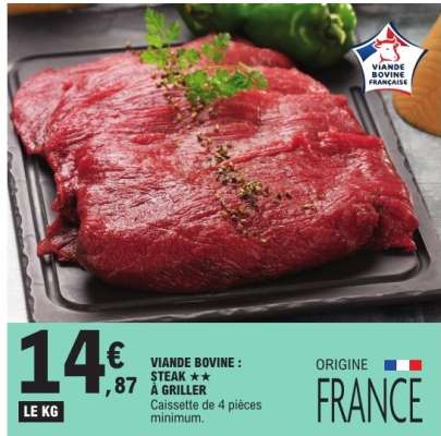 Viande bovine : steak** à griller