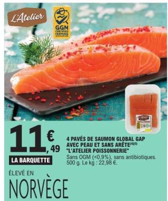4 pavés de saumon Global GAP avec peau et sans arête "L'atelier Poissonnerie"