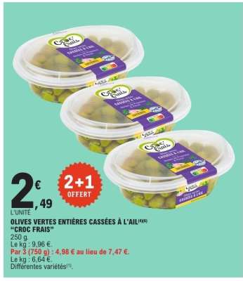 OLIVES VERTES ENTIÈRES CASSÉES À L'AIL "CROC FRAIS"