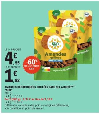AMANDES DÉCORTIQUÉES GRILLÉES SANS SEL AJOUTÉ