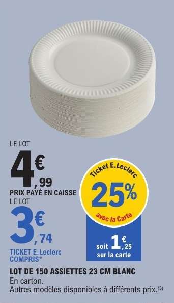 LOT DE 150 ASSIETTES 23 CM BLANC