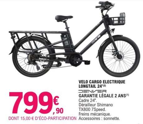 VELO CARGO ELECTRIQUE LONGTAIL 24"