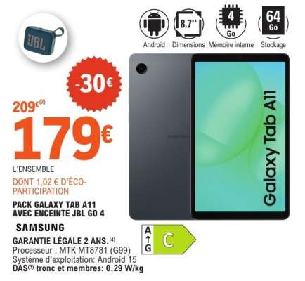 PACK GALAXY TAB A11 AVEC ENCEINTE JBL GO 4