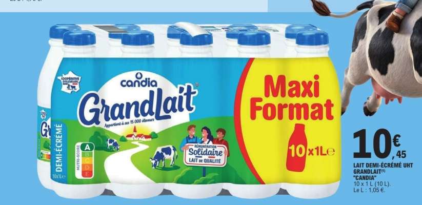 Lait demi-écrémé UHT GrandLait Candia