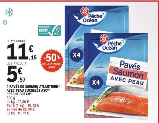 4 Pavés de Saumon Atlantique avec Peau Surgelés ASC 'Pêche Océan'