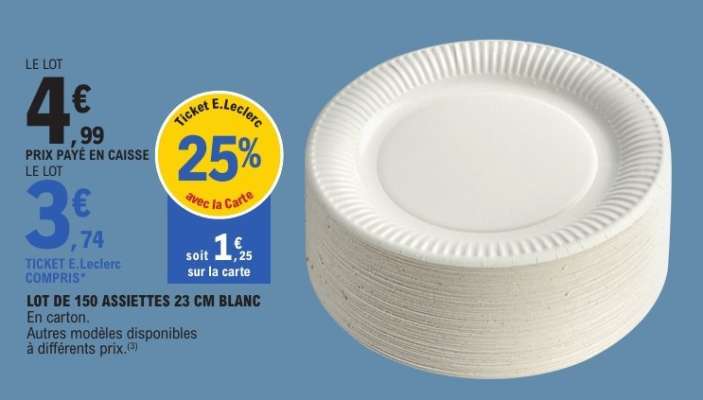 LOT DE 150 ASSIETTES 23 CM BLANC