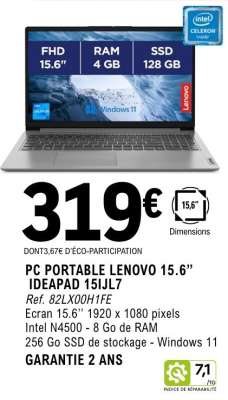PC PORTABLE LENOVO 15.6” IDEAPAD 15IJL7