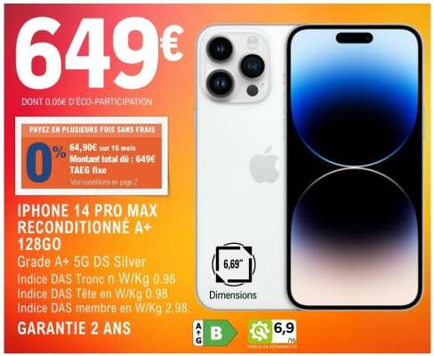 IPHONE 14 PRO MAX RECONDITIONNÉ A+ 128GO