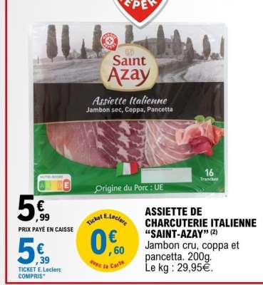 ASSIETTE DE CHARCUTERIE ITALIENNE “SAINT-AZAY”