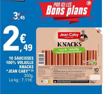10 SAUCISSES 100% VOLAILLE KNACKS "JEAN CABY"