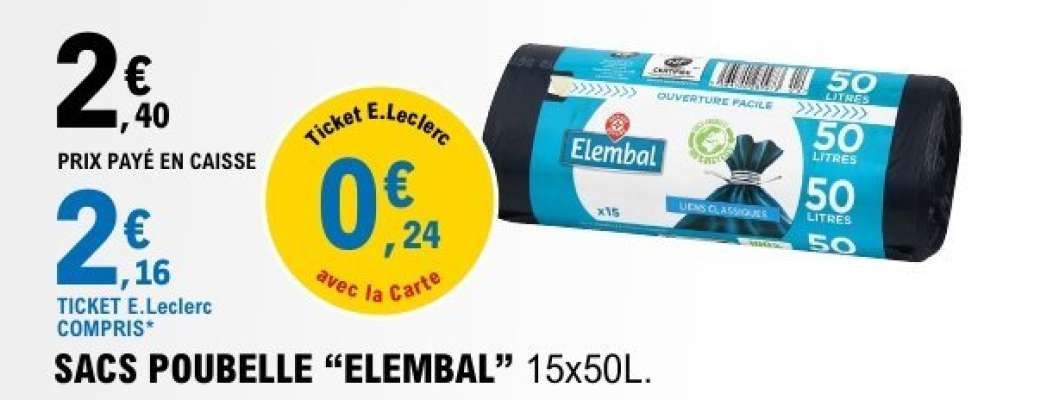 SACS POUBELLE "ELEMBAL" 15x50L
