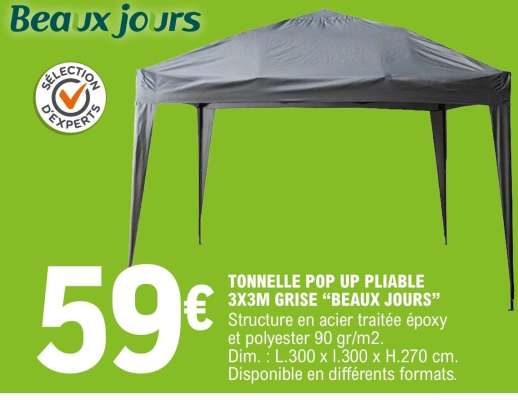 TONNELLE POP UP PLIABLE 3X3M GRISE "BEAUX JOURS"