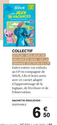STITCH - MES JEUX DE VACANCES 2026 - DE LA GRANDE SECTION AU CP