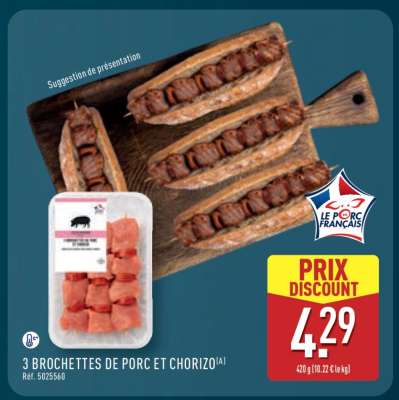 3 Brochettes de Porc et Chorizo