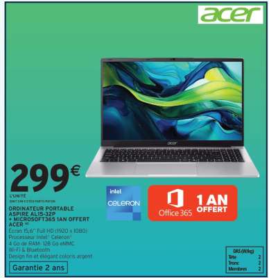 ORDINATEUR PORTABLE ASPIRE A1 15-32P + MICROSOFT365 1AN OFFERT
