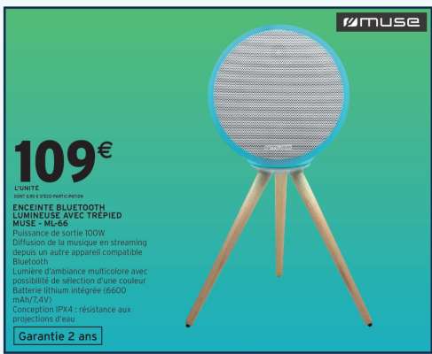 ENCEINTE BLUETOOTH LUMINEUSE AVEC TREPIED MUSE - ML-66