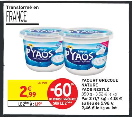 YAOURT GRECQUE NATURE YAOS NESTLÉ