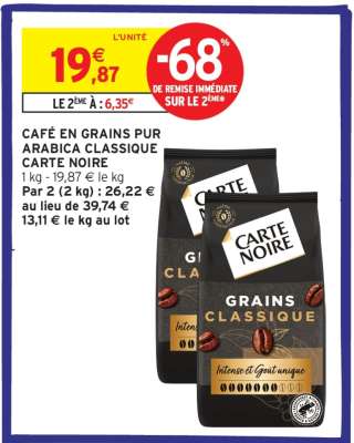 CAFÉ EN GRAINS PUR ARABICA CLASSIQUE CARTE NOIRE