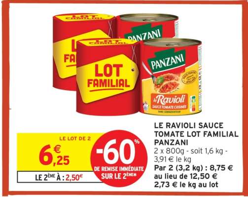 LE RAVIOLI SAUCE TOMATE LOT FAMILIAL PANZANI