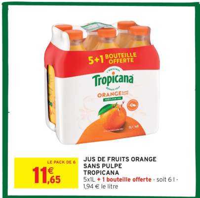 JUS DE FRUITS ORANGE SANS PULPE TROPICANA