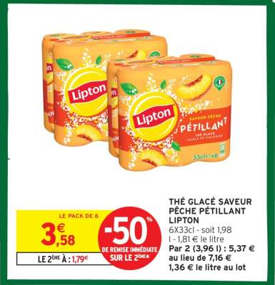 Thé glacé saveur pêche pétillant LIPTON
