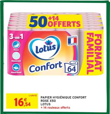 PAPIER HYGIÉNIQUE CONFORT ROSE X50 LOTUS