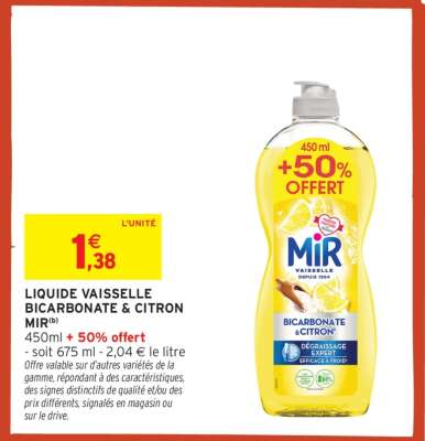 LIQUIDE VAISSELLE BICARBONATE & CITRON MIR