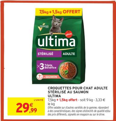 Croquettes pour chat adulte stérilisé au saumon Ultima