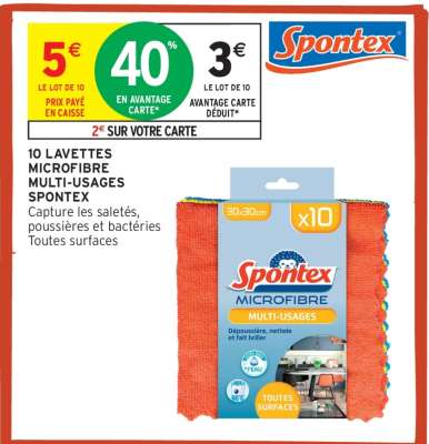 10 Lavettes Microfibre Multi-Usages Spontex