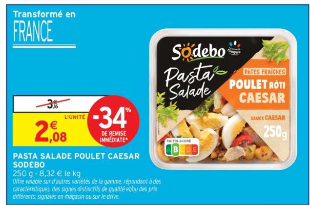 Pasta Salade Poulet Caesar Sodebo
