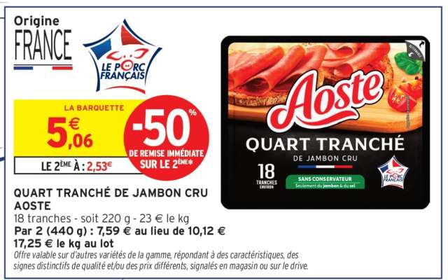 QUART TRANCHÉ DE JAMBON CRU AOSTE