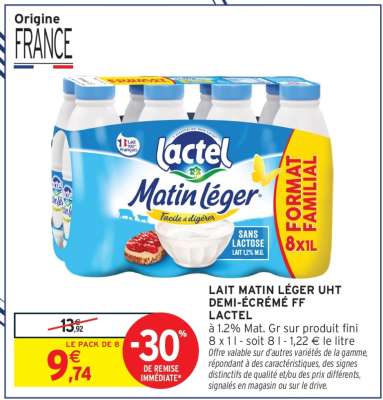 LAIT MATIN LÉGER UHT DEMI-ÉCRÉMÉ FF LACTEL