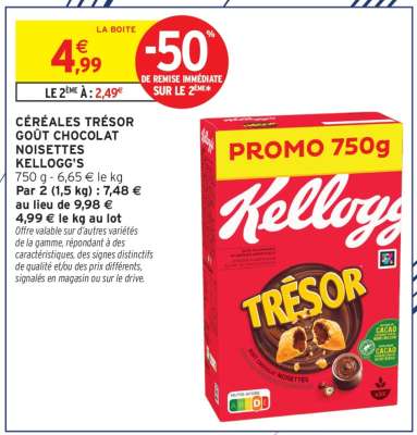 CÉRÉALES TRÉSOR GOÛT CHOCOLAT NOISETTES KELLOGG'S