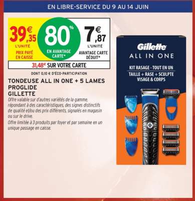 TONDEUSE ALL IN ONE + 5 LAMES PROGLIDE GILLETTE