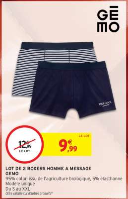 Lot de 2 boxers homme à message GEMO