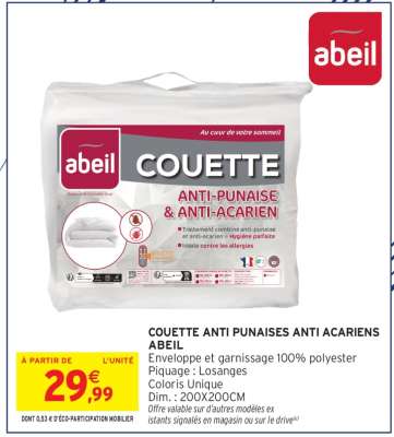 COUETTE ANTI PUNAISES ANTI ACARIENS ABEIL
