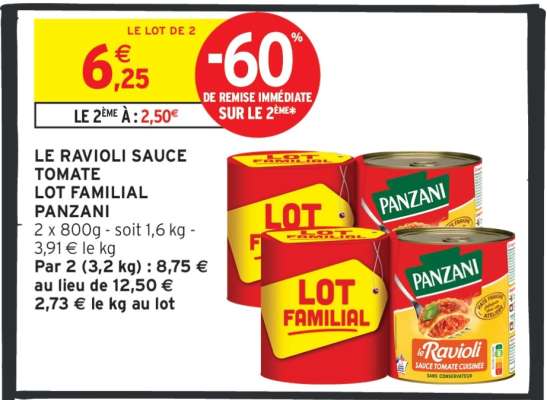 LE RAVIOLI SAUCE TOMATE LOT FAMILIAL PANZANI