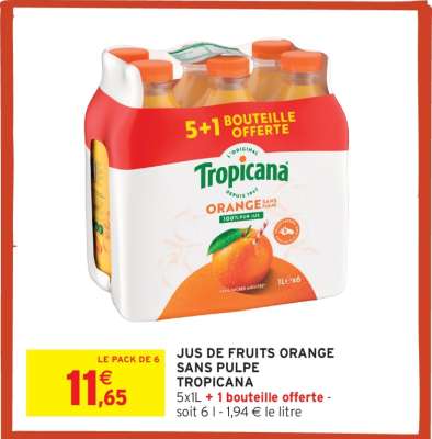 JUS DE FRUITS ORANGE SANS PULPE TROPICANA