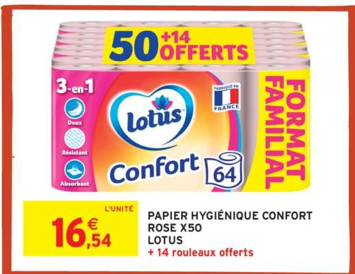 PAPIER HYGIÉNIQUE CONFORT ROSE X50 LOTUS