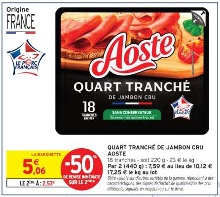 QUART TRANCHÉ DE JAMBON CRU AOSTE